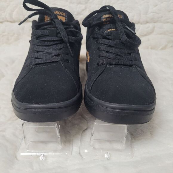 KangaRoos ROOS Sneakers Lace Up Black Gold Embroidered Side Emblems Size 6 - Picture 6 of 11